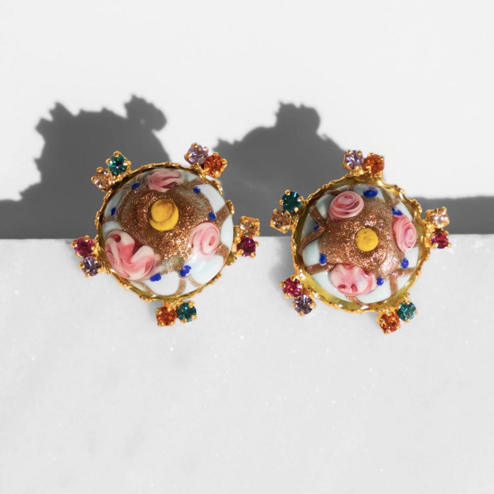 Γυναικεία Σκουλαρίκια KATERINA PSOMA Murano Studs Επιχρυσωμένος Ορείχαλκος Τυρκουάζ Murano Πολύχρωμοι Κρύσταλλοι SS24E01TQ