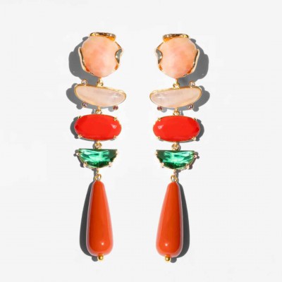 Γυναικεία Σκουλαρίκια KATERINA PSOMA Brigitte Coral Drop Επιχρυσωμένος Ορείχαλκος Κοραλί Πολύπλευροι Κρύσταλλοι SS2612CR