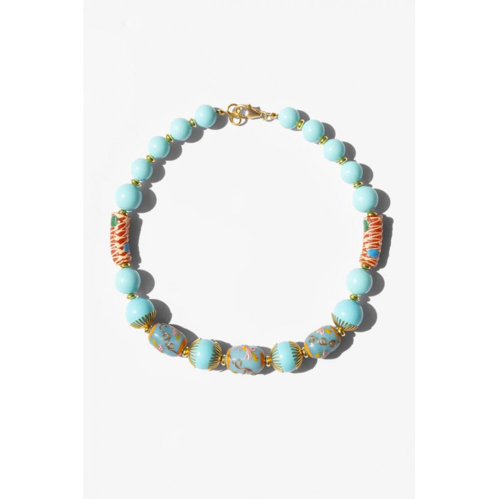 Woman's Necklace KATERINA PSOMA Memphis Brown Short Gold Plated Brass Crystals Beads FWN2601BR