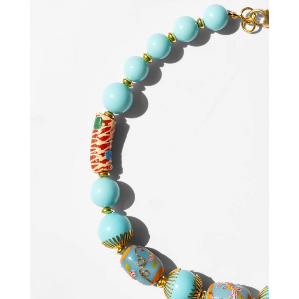 Woman's Necklace KATERINA PSOMA Memphis Brown Short Gold Plated Brass Crystals Beads FWN2601BR