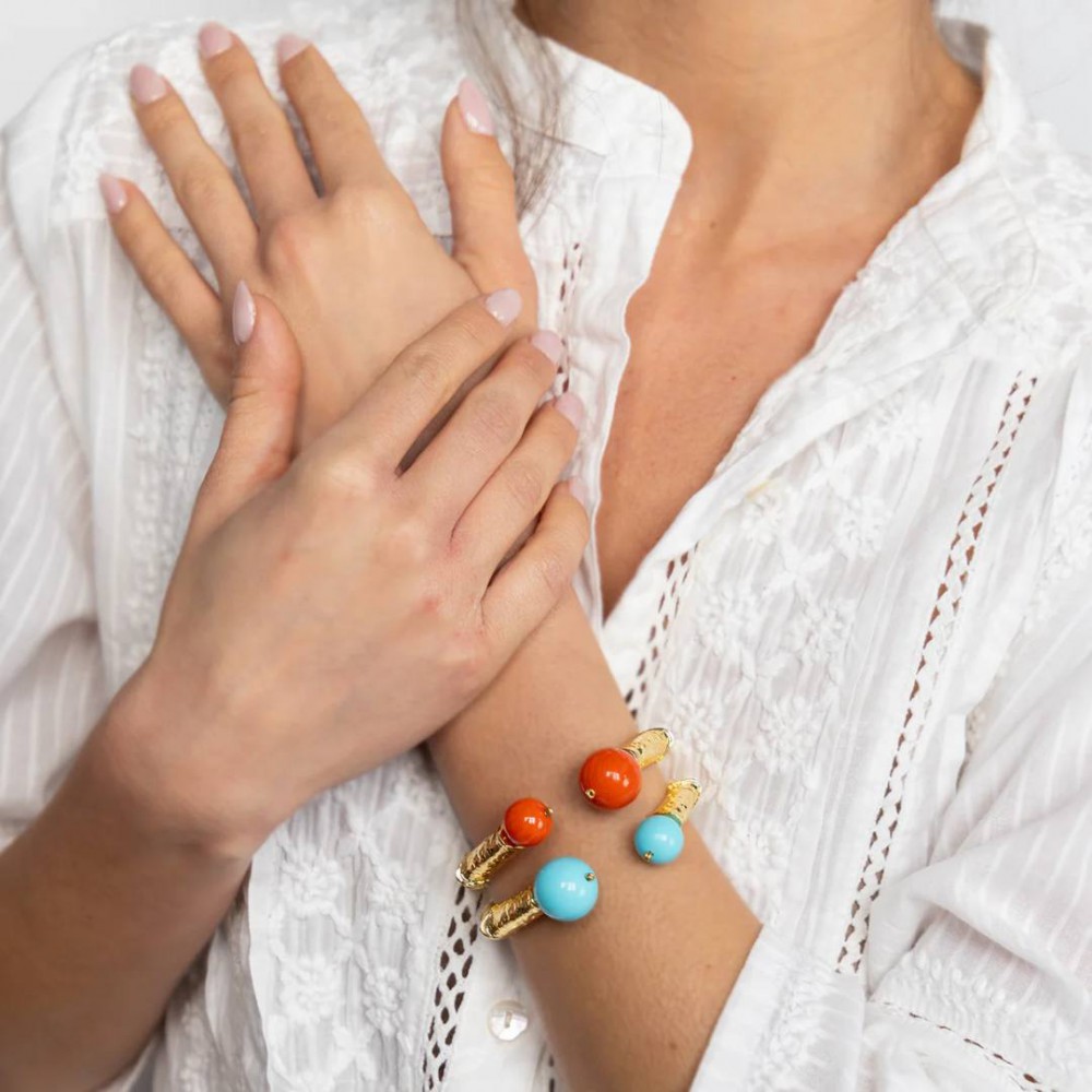 Woman's Bracelet KATERINA PSOMA Danai Coral Gold Plated Brass Coral Agate Beads SS24B01CR