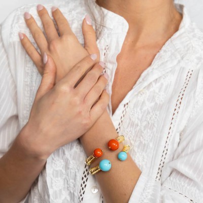 Woman's Bracelet KATERINA PSOMA Danai Gold Plated Brass Turqoise Beads SS24B01TQ