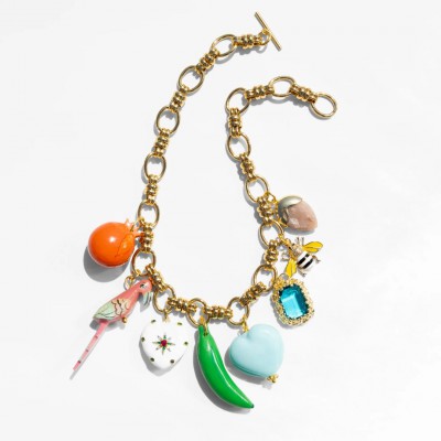 Woman's Necklace KATERINA PSOMA Tutti Frutti Charm Gold Plated Brass Ceramic Enamel Beads SSN2617PNK
