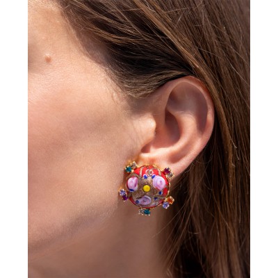  Γυναικεία Σκουλαρίκια KATERINA PSOMA Murano Studs Επιχρυσωμένος Ορείχαλκος Κόκκινο Murano Πολύχρωμοι Κρύσταλλοι SS24E01RD