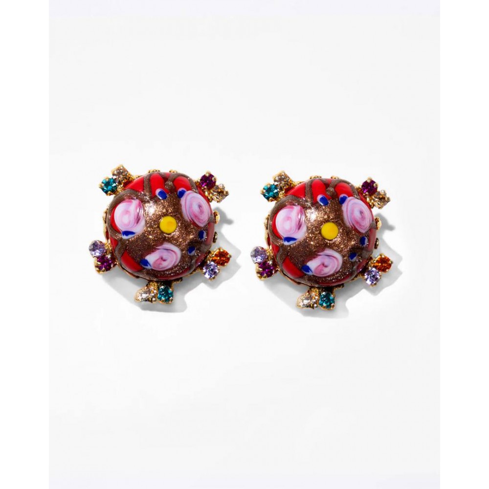 Γυναικεία Σκουλαρίκια KATERINA PSOMA Murano Studs Επιχρυσωμένος Ορείχαλκος Κόκκινο Murano Πολύχρωμοι Κρύσταλλοι SS24E01RD