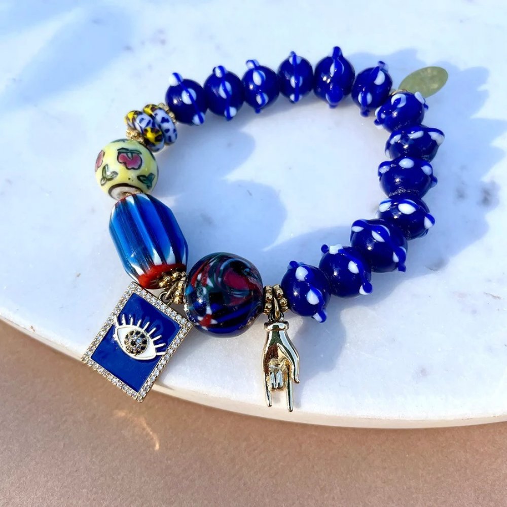 Woman's Bracelet Katerina Psoma Lucilla Blue Bead Gold Plated Brass