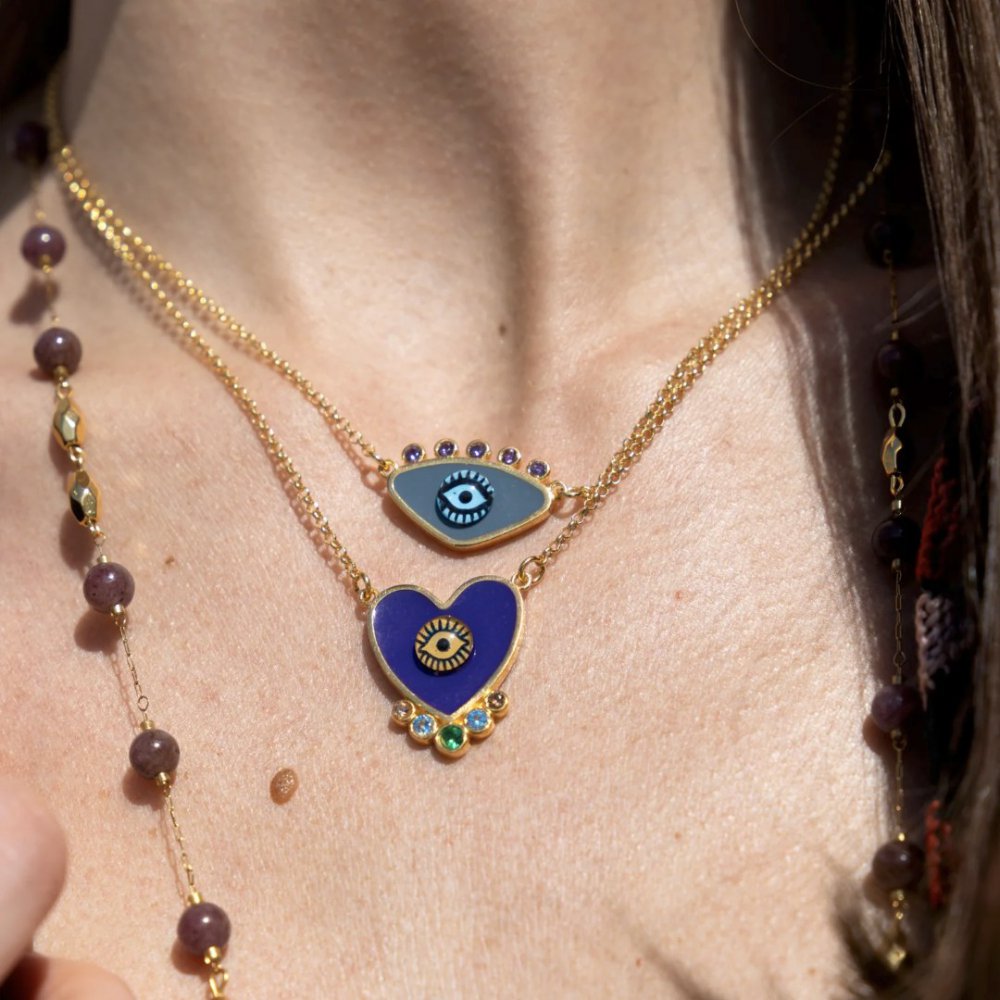 Γυναικείο Κολιέ KATERINA PSOMA Purple Evil Eye Heart Επιχρυσωμένος Ορείχαλκος Κρύσταλλοι Σμάλτο EVNHR01PRL