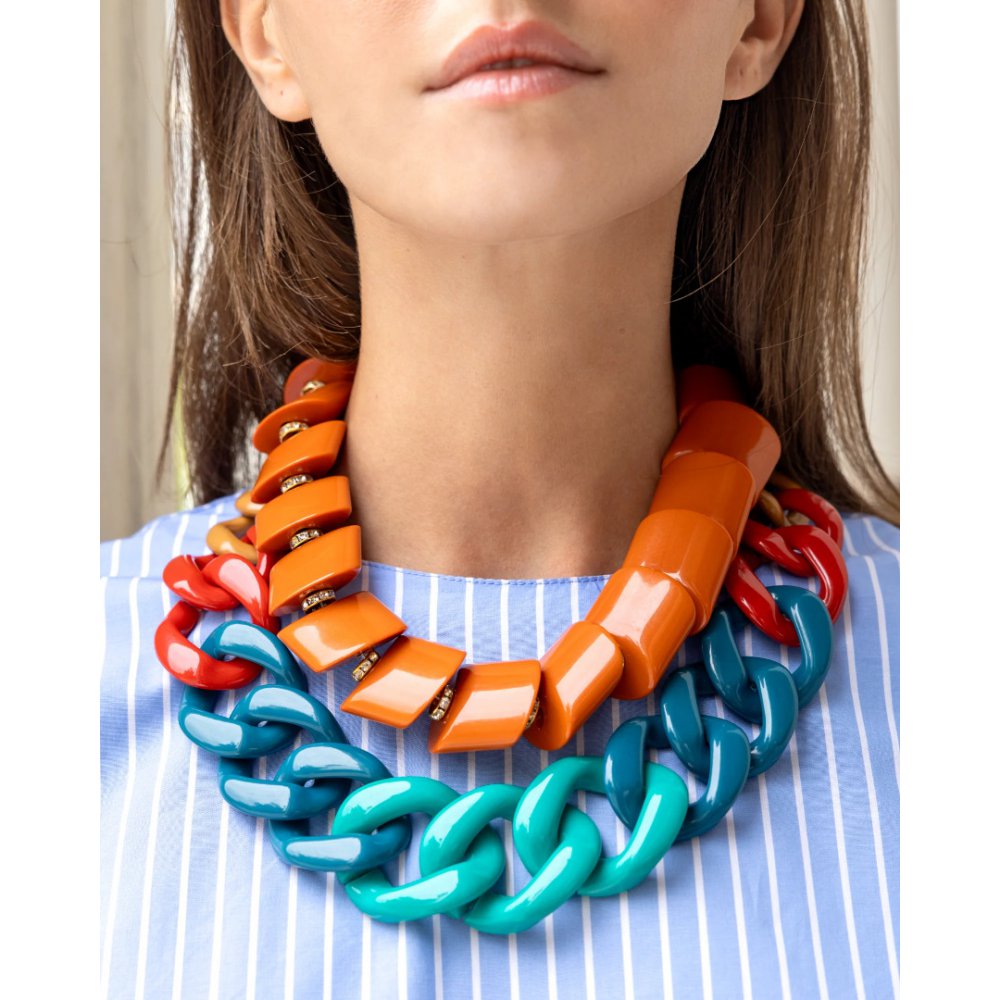 Woman's Necklace KATERINA PSOMA Armadillo Orange Short Gold Plated Brass Orange Acrylic Beads FW26N03OR