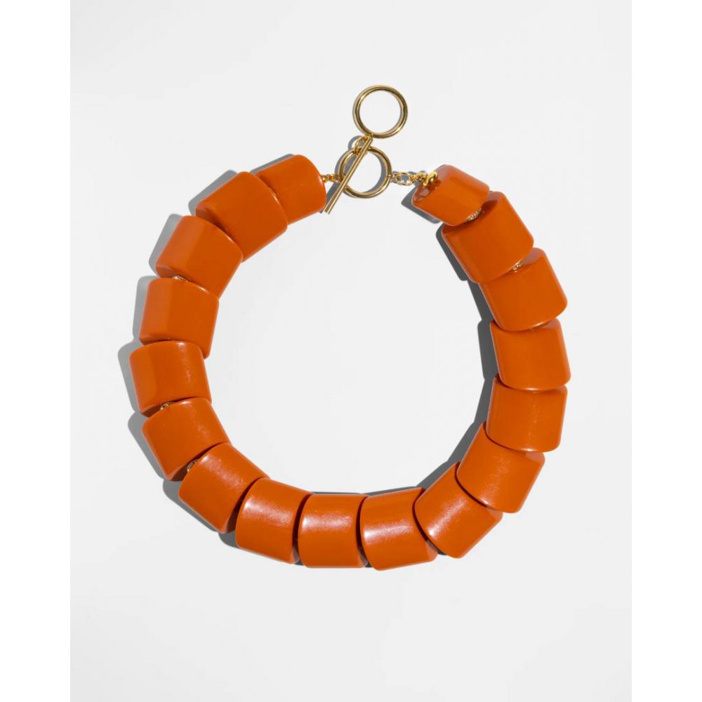 Woman's Necklace KATERINA PSOMA Armadillo Orange Short Gold Plated Brass Orange Acrylic Beads FW26N03OR