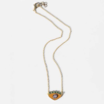 Woman's Necklace KATERINA PSOMA Dark Yellow Evil Eye Gold Plated Brass Green Enamel Crystals EVN02MS Woman's Necklace KATERINA PSOMA Dark Yellow Evil Eye Gold Plated Brass Green Enamel Crystals EVN02MS