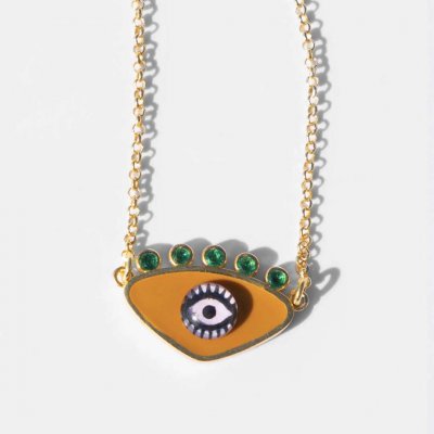 Woman's Necklace KATERINA PSOMA Dark Yellow Evil Eye Gold Plated Brass Green Enamel Crystals EVN02MS Woman's Necklace KATERINA PSOMA Dark Yellow Evil Eye Gold Plated Brass Green Enamel Crystals EVN02MS