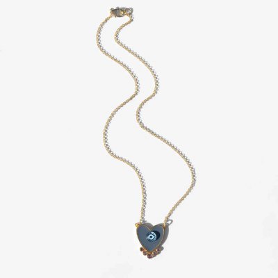 Woman's Necklace KATERINA PSOMA Grey Evil Eye Heart Gold Plated Brass Grey Enamel Crystals EVNHR01GR Woman's Necklace KATERINA PSOMA Grey Evil Eye Heart Gold Plated Brass Grey Enamel Crystals EVNHR01GR