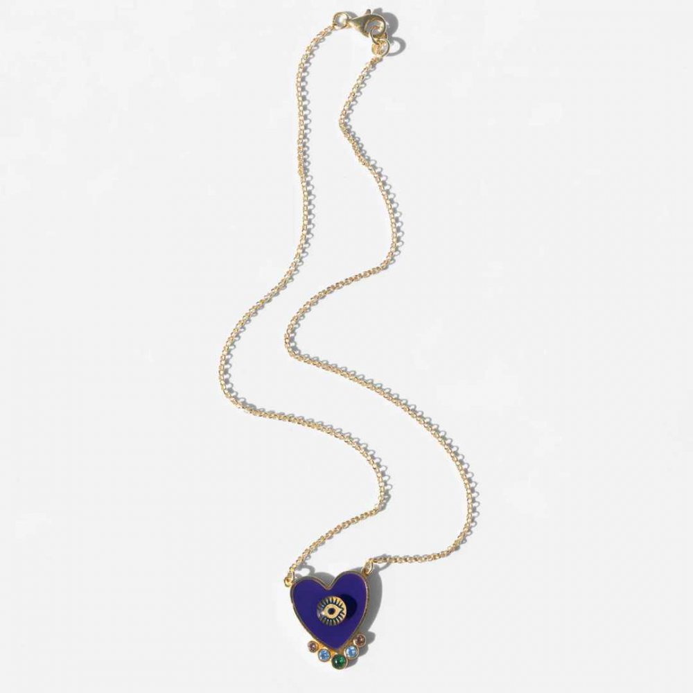 Γυναικείο Κολιέ KATERINA PSOMA Purple Evil Eye Heart Επιχρυσωμένος Ορείχαλκος Κρύσταλλοι Σμάλτο EVNHR01PRL