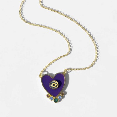 Woman's Necklace KATERINA PSOMA Purple Evil Eye Heart Gold Plated Brass Purple Enamel Crystals EVNHR01PRL Woman's Necklace KATERINA PSOMA Purple Evil Eye Heart Gold Plated Brass Purple Enamel Crystals EVNHR01PRL
