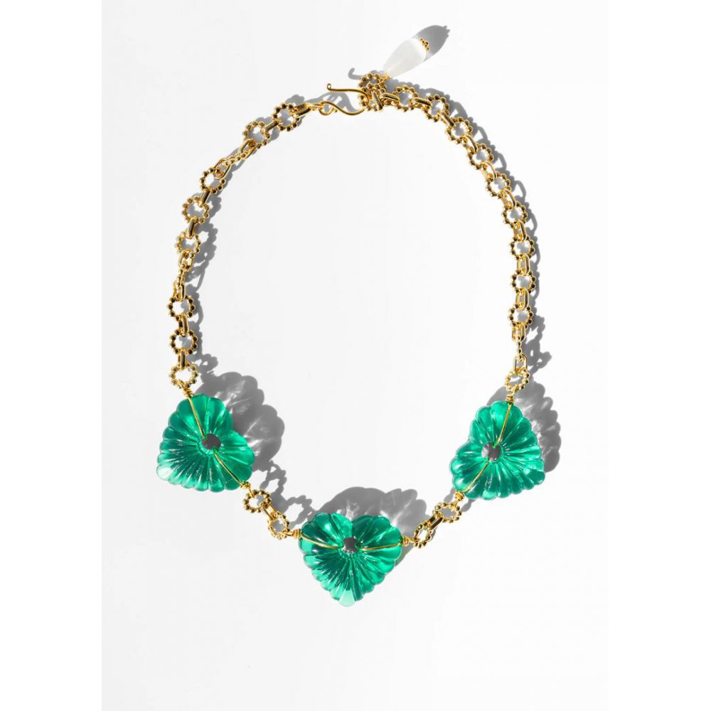 Woman's Necklace KATERINA PSOMA Amore Green Hearts Short Gold Plated Brass Acrylic FWN2607