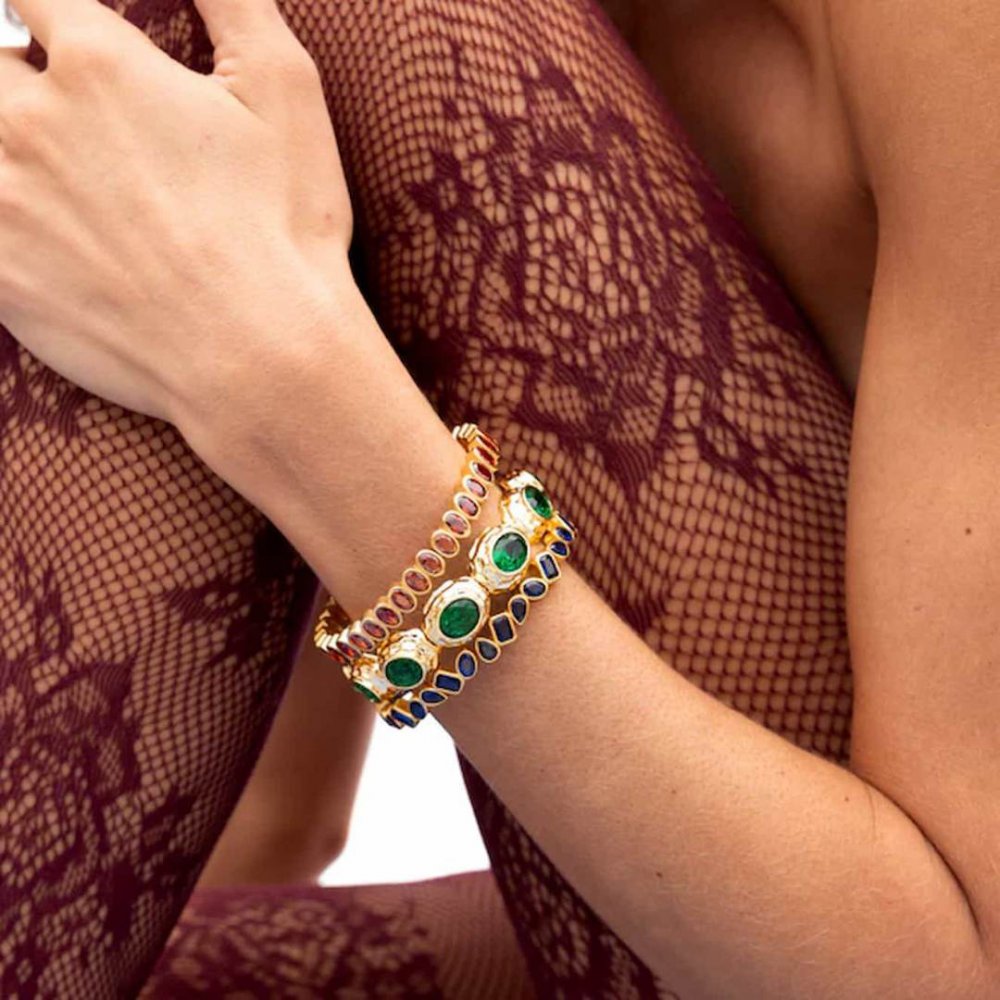 Woman's Bracelet KATERINA PSOMA Semiramis Bangle Gold Plated Brass Green Zirconia FWB2605GR
