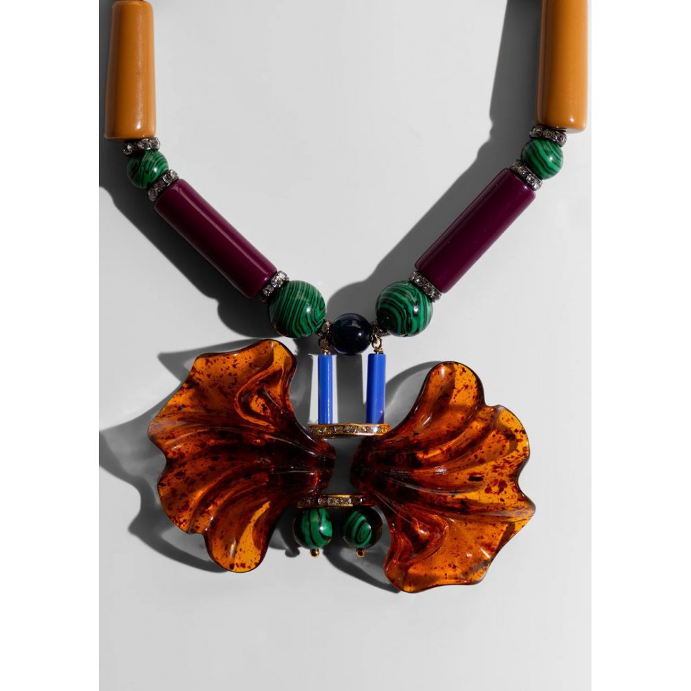 Woman's Necklace KATERINA PSOMA Memphis Brown Short Gold Plated Brass Crystals Beads FWN2601BR