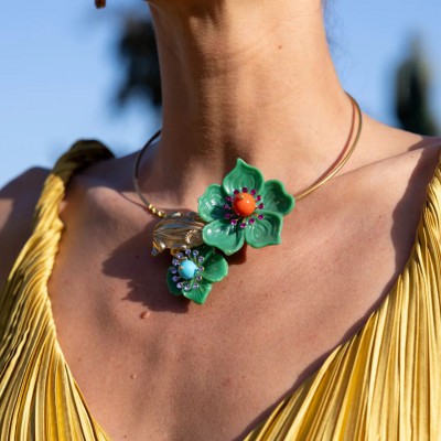 Γυναικείο Κολιέ KATERINA PSOMA Daphne Cassia Green Flower Short Επιχρυσωμένος Ορείχαλκος Ρητίνη SS25AN02GR