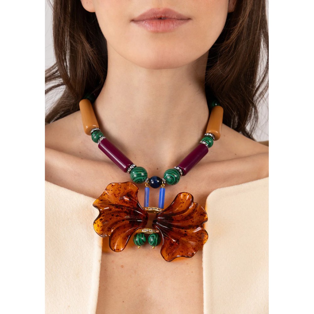 Woman's Necklace KATERINA PSOMA Memphis Brown Short Gold Plated Brass Crystals Beads FWN2601BR