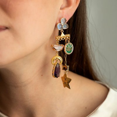 Women's Earrings KATERINA PSOMA Ilia Dangle Gold Plated Brass Crystalls FWE2401GR