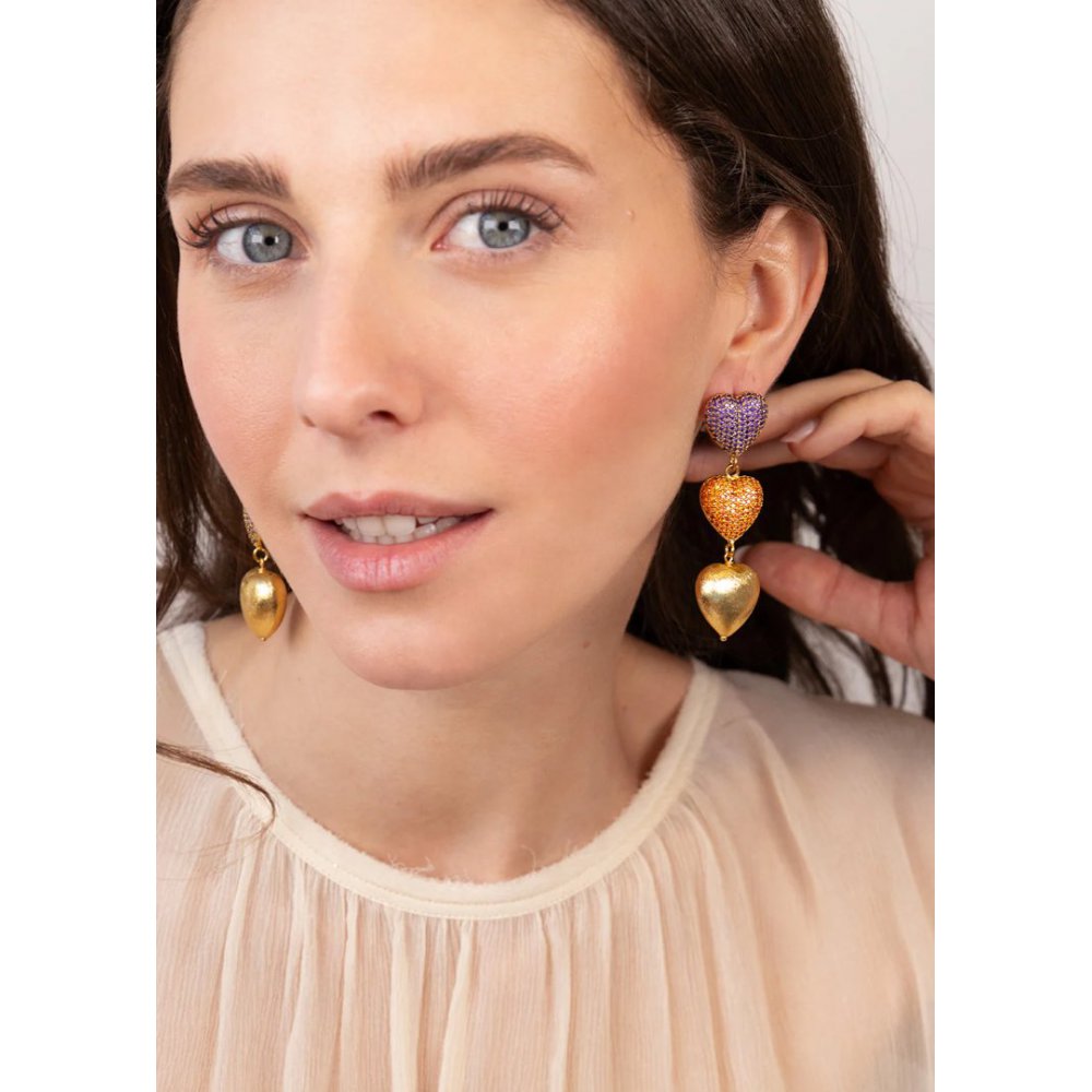 Women's Earrings KATERINA PSOMA Amore Orange Stud Dangle Gold Plated Brass Orange Crystals FWE2609OR