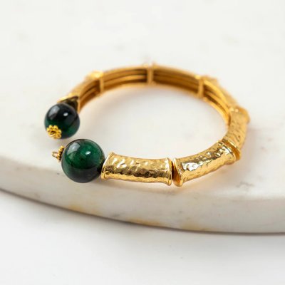 Woman's Bracelet KATERINA PSOMA Deborah Gold Plated Brass Green Cat's Eye Beads FWB2405GR