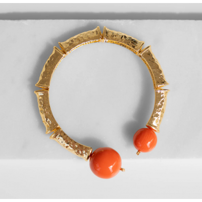 Woman's Bracelet KATERINA PSOMA Danai Coral Gold Plated Brass Coral Agate Beads SS24B01CR