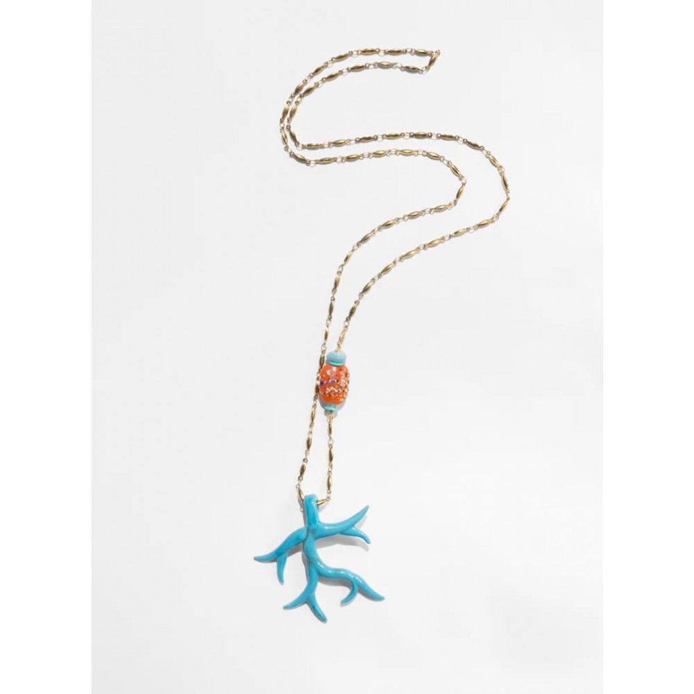 Γυναικείο Κολιέ KATERINA PSOMA Turquoise Murano Coral Pendand Επιχρυσωμένος Ορείχαλκος Τιρκουάζ Γυαλί Murano SSN2626TQ