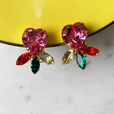 KATERINA PSOMA Γυναικεία Σκουλαρίκια Amore Fuchsia Heart Crystal Clip