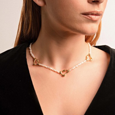 Γυναικείο Κολιέ Kaviri Dione 14K Επιχρυσωμένο Ασήμι 930 Μαργαριτάρια KAV-ND2010