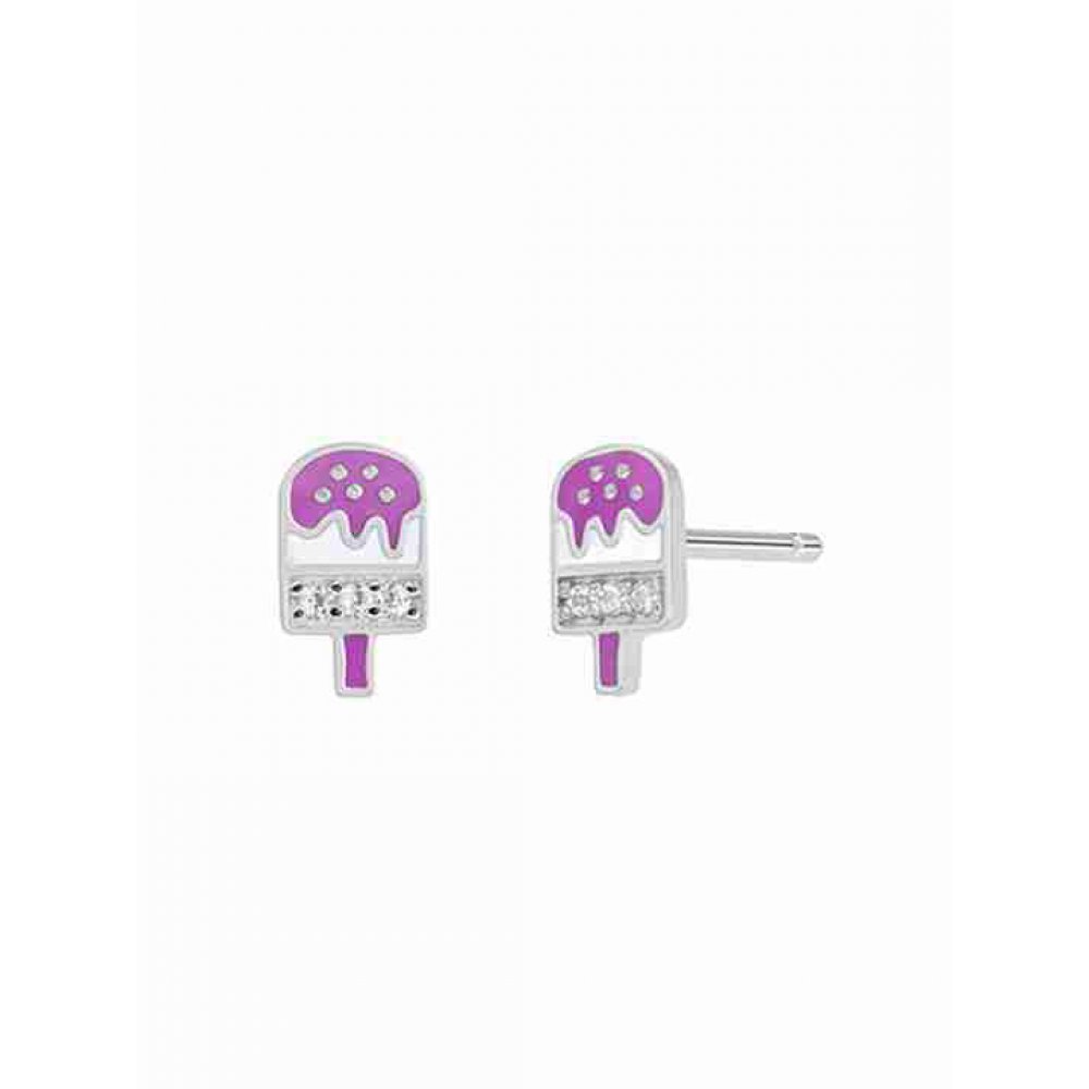 Kid's Earrings Marea Ice Cream 925 Sterling Silver Purple Enamel Zirconia D02401/BB