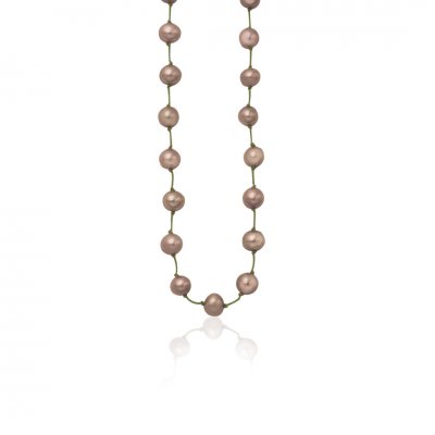 Silver Beady Beat Necklace with Bronze Pearls and 42cm Olive Green Cord 994