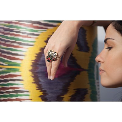 MARIA KAPRILI Γυναικείο Δαχτυλίδι GREY Simple Small με Σμάλτο από Επιχρυσωμένο Ορείχαλκο