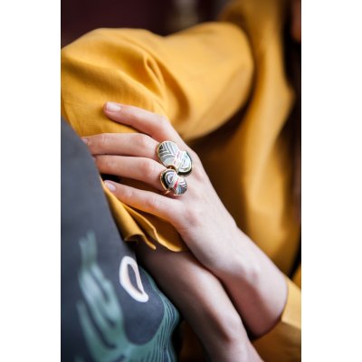 MARIA KAPRILI Γυναικείο Δαχτυλίδι GREY Multi Medium με Σμάλτο από Επιχρυσωμένο Ορείχαλκο