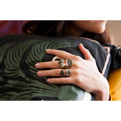 MARIA KAPRILI Γυναικείο Δαχτυλίδι GREY Multi Small με Σμάλτο από Επιχρυσωμένο Ορείχαλκο