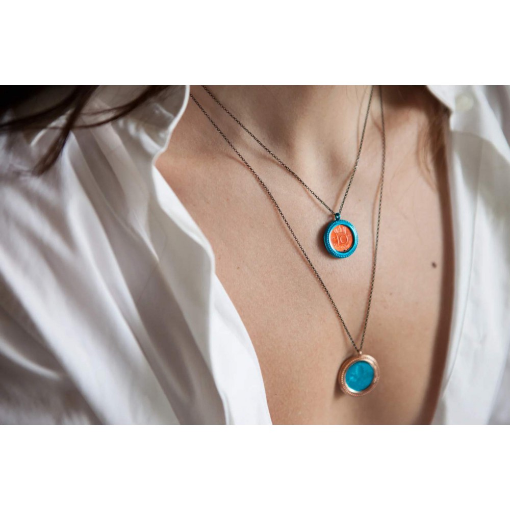 Women's Necklace Maria Kaprili Money Money Enameled Extra Large Wreath Coin 2480