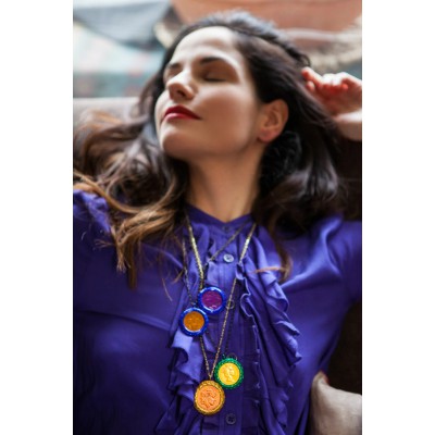 Women's Necklace Maria Kaprili Money Money Enameled Extra Large Wreath Coin 2480