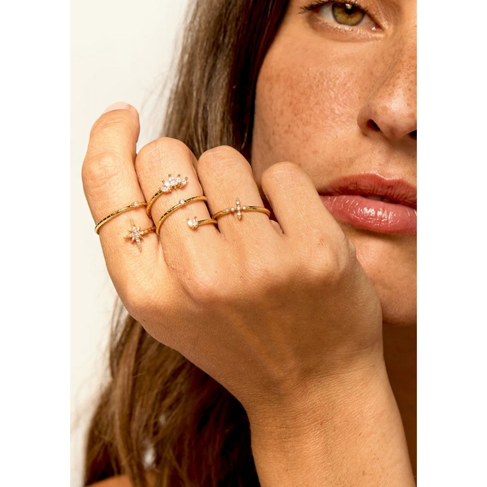 Γυναικείο Δαχτυλίδι Mya-Bay Magnolia Hoops 24K Επιχρυσωμένος Ορείχαλκος Ζιργκόν BA-386