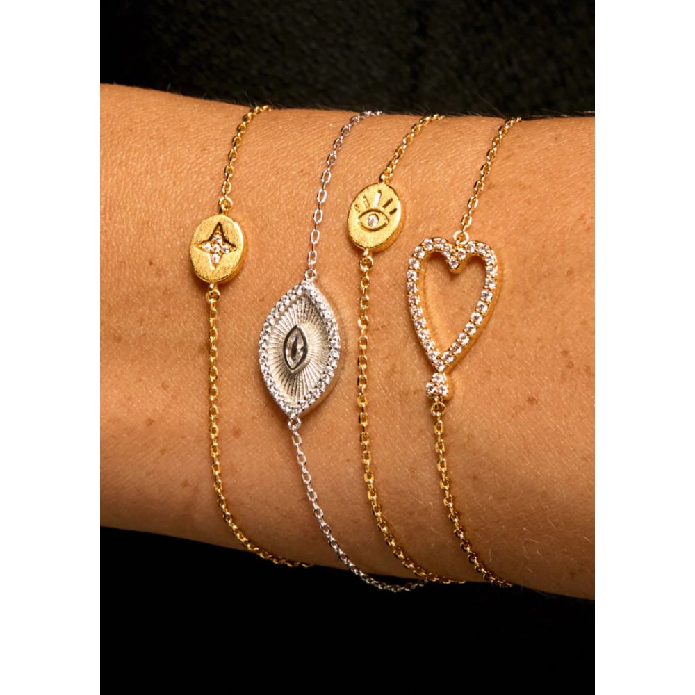 Woman's Bracelet Mya-Bay Twin Hearts Lover Bracelet Gold Plated Brass Zirconia BR-400