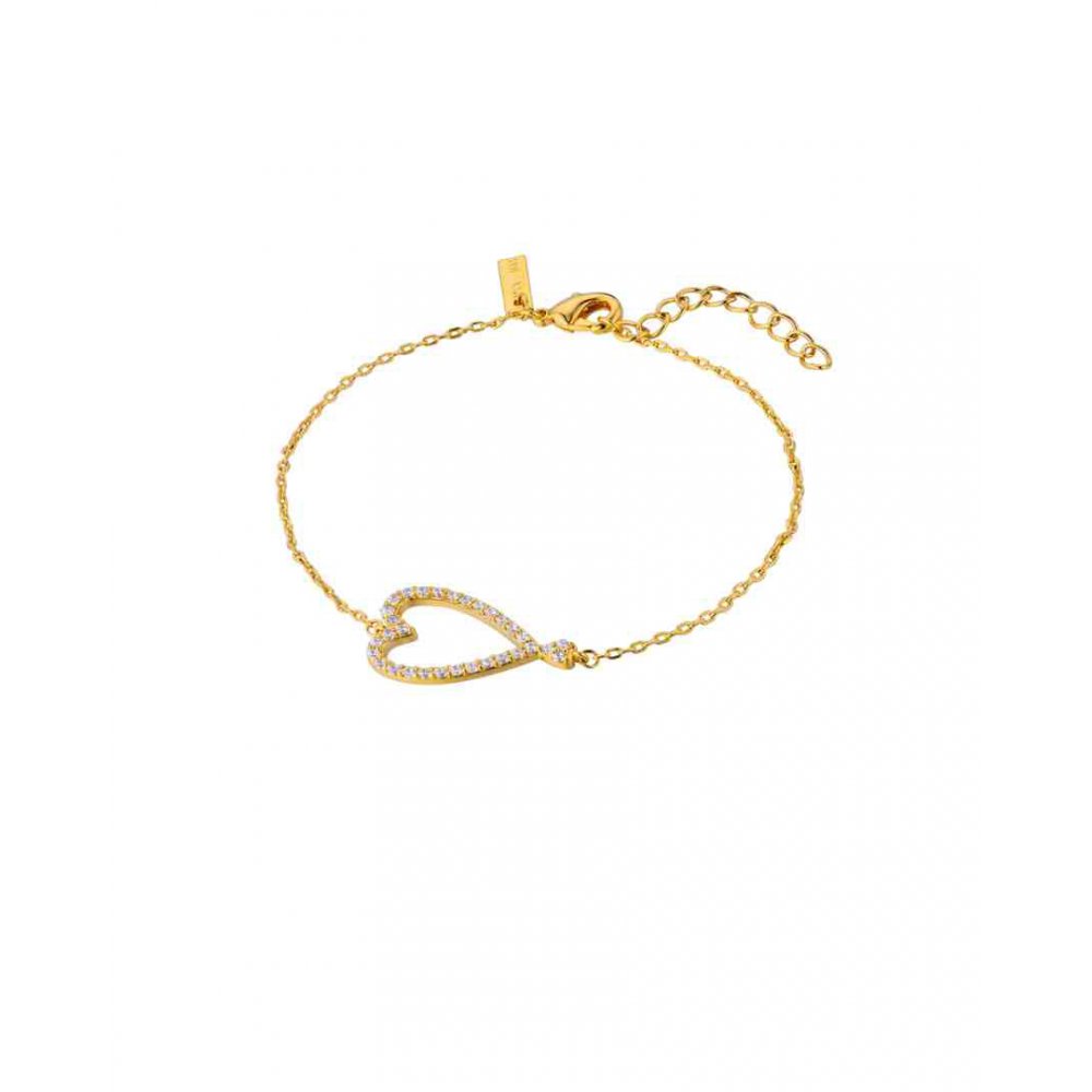 Woman's Bracelet Mya-Bay Twin Hearts Lover Bracelet Gold Plated Brass Zirconia BR-400
