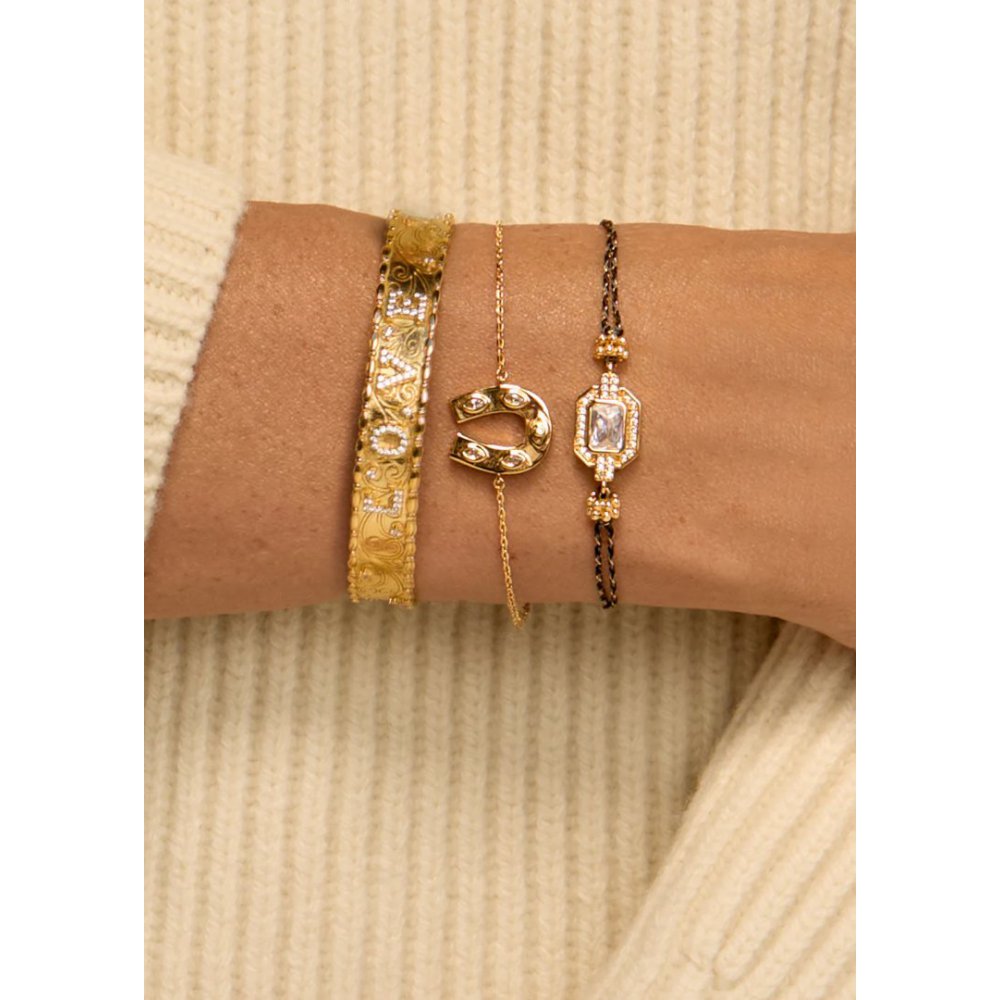 Woman's Bracelet Mya-Bay Horse Shoe Bracelet Gold Plated Brass Zirconia BR-405