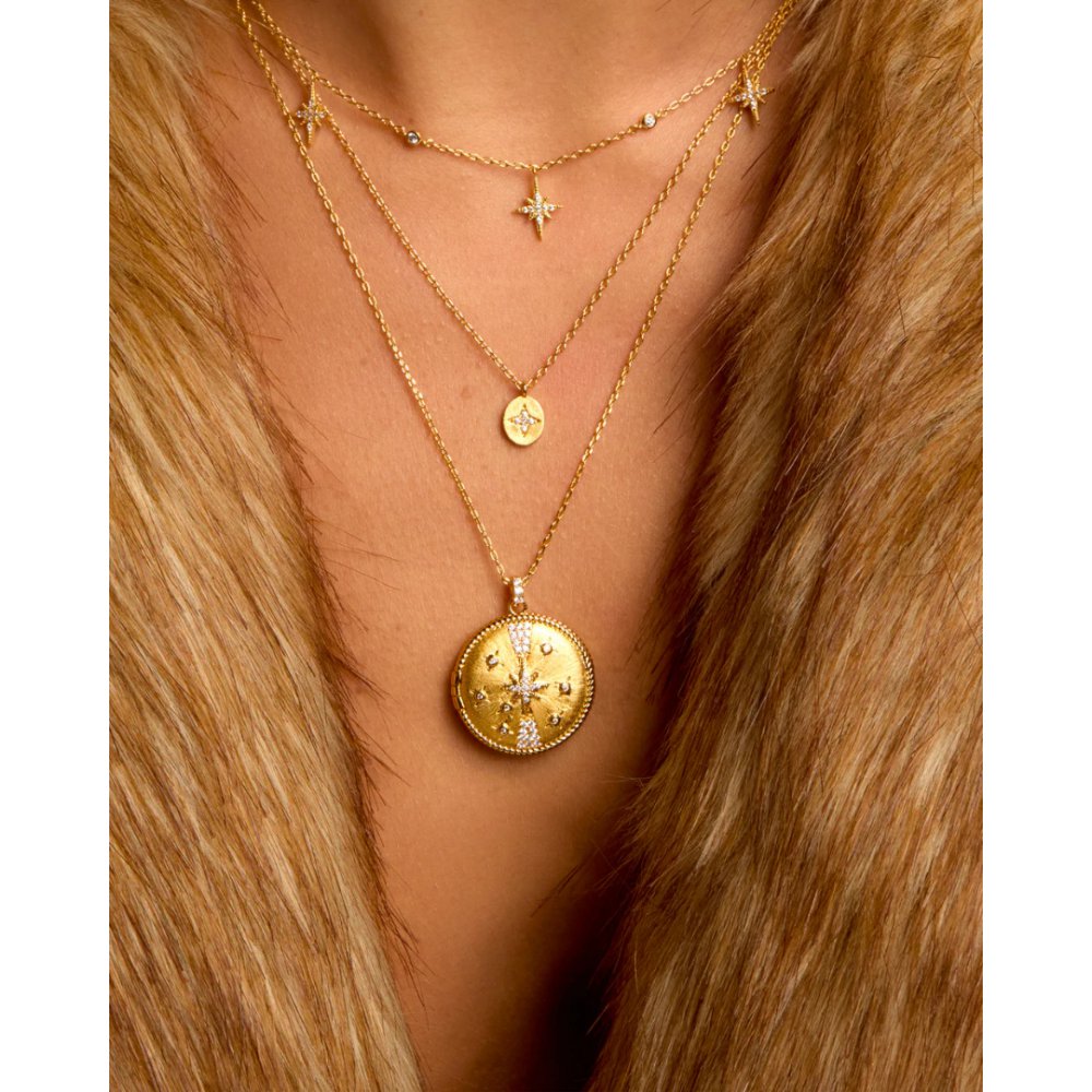 Γυναικείο Κολιέ Mya-Bay Star Lover 24Κ Επιχρυσωμένος Ορείχαλκος Ζιργκόν  CO-409