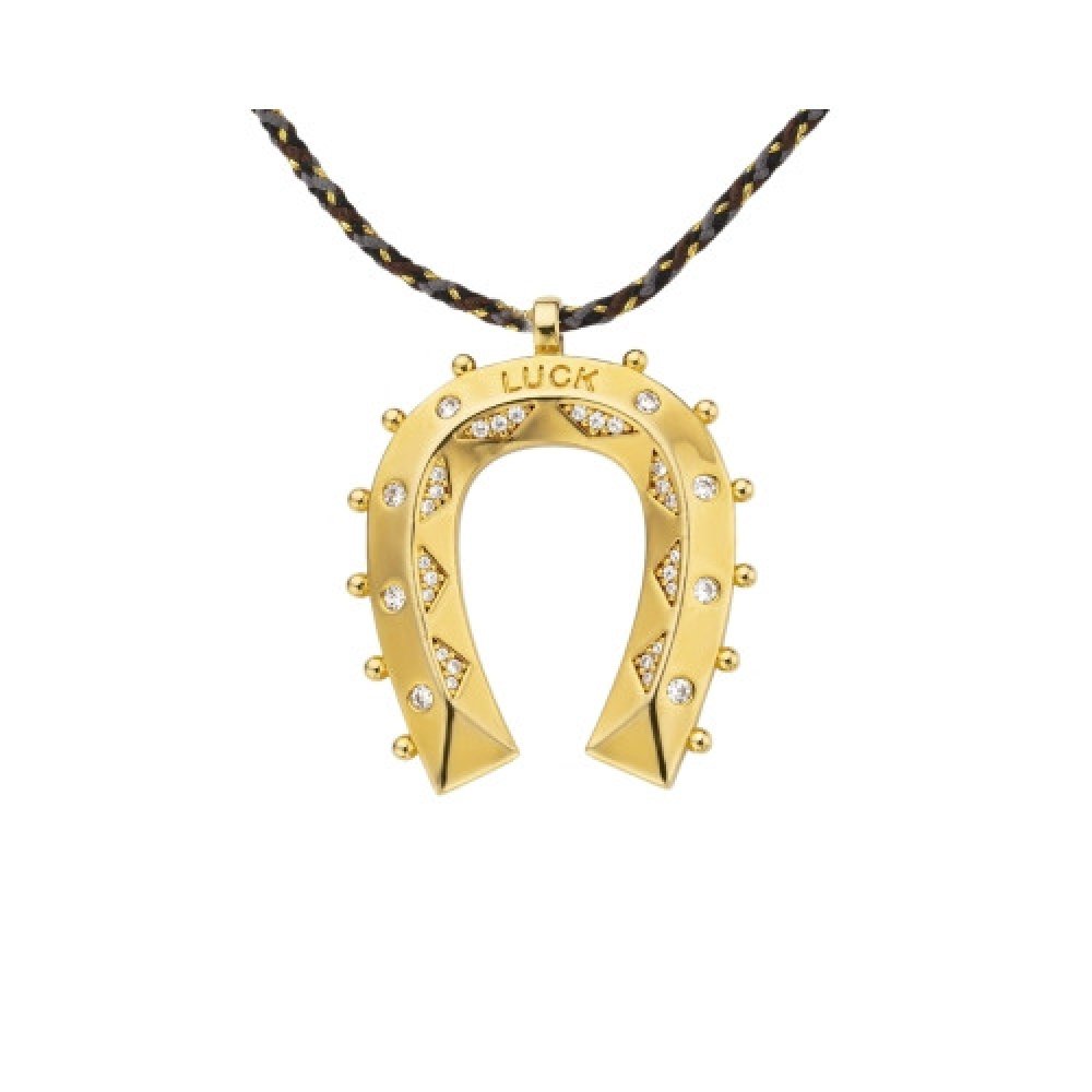 Γυναικείο Κολιέ Mya-Bay Gold Horseshoe Επιχρυσωμένος Ορείχαλκος Ζιργκόν Μαύρο Κορδόνι CO-379