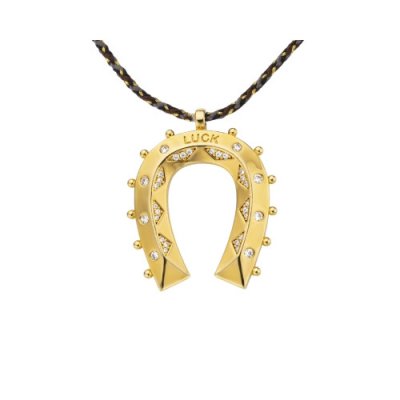 Γυναικείο Κολιέ Mya-Bay Gold Horseshoe Επιχρυσωμένος Ορείχαλκος Ζιργκόν Μαύρο Κορδόνι CO-379