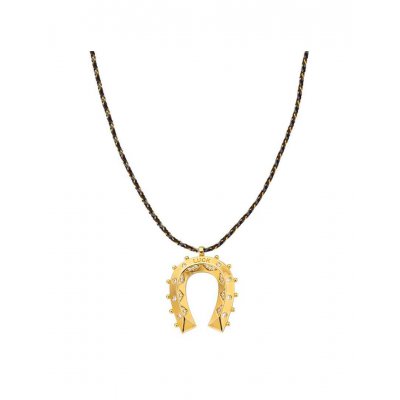 Γυναικείο Κολιέ Mya-Bay Gold Horseshoe Επιχρυσωμένος Ορείχαλκος Ζιργκόν Μαύρο Κορδόνι CO-379