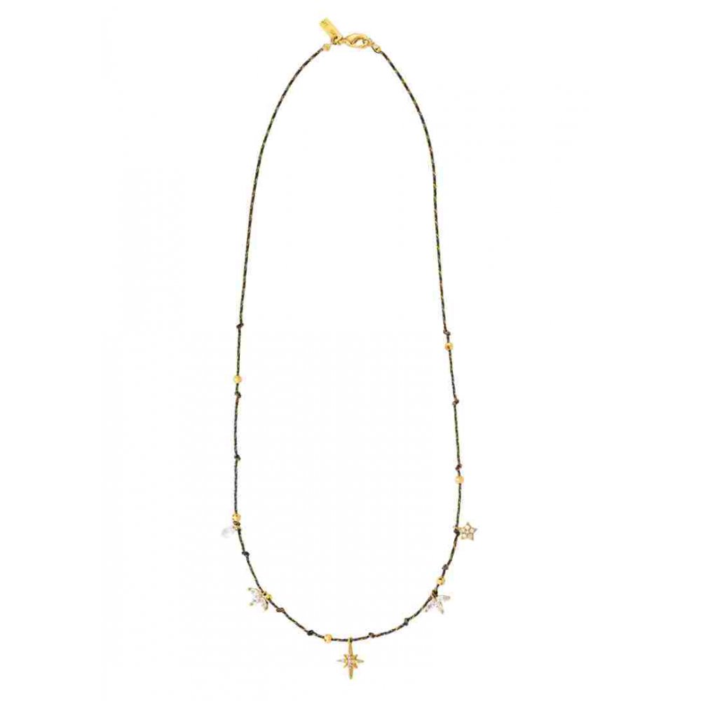 Γυναικείο Κολιέ Mya-Bay Diwali Liberty Επιχρυσωμένος Ορείχαλκος Ζιργκόν Μαύρο Κορδόνι CO-398