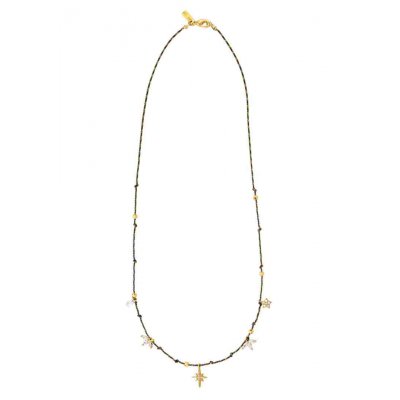 Γυναικείο Κολιέ Mya-Bay Diwali Liberty Επιχρυσωμένος Ορείχαλκος Ζιργκόν Μαύρο Κορδόνι CO-398