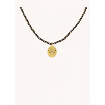 Γυναικείο Κολιέ Mya-Bay Eye Lover 24Κ Επιχρυσωμένος Ορείχαλκος Ζιργκόν Μαύρο Κορδόνι CO-406