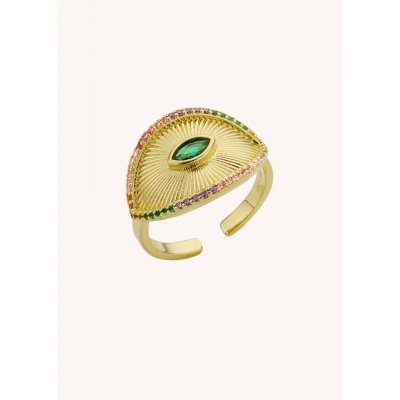 Woman's Ring Mya-Bay Rainbow Tilak 24K Gold Plated Brass Zirconia BA-302