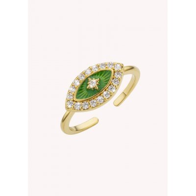 Woman's Ring Mya-Bay Green Eye Essential 24K Gold Plated Brass Zirconia BA-316